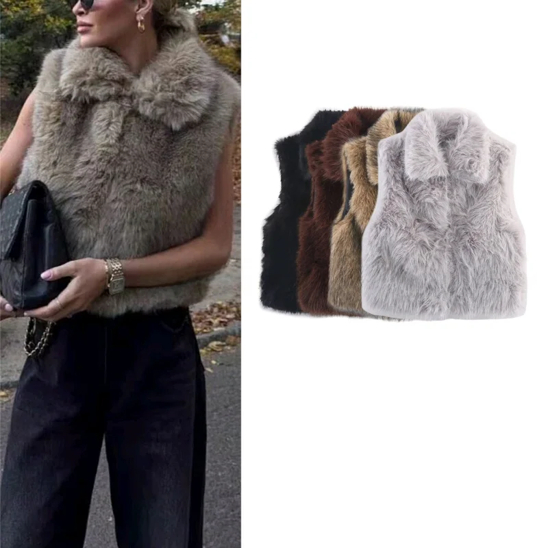 

Casual Svel Collared ort Artificial Fur Vest New Autumn Women's Design Youth Faion Stand Fit Chinese Manufacturer