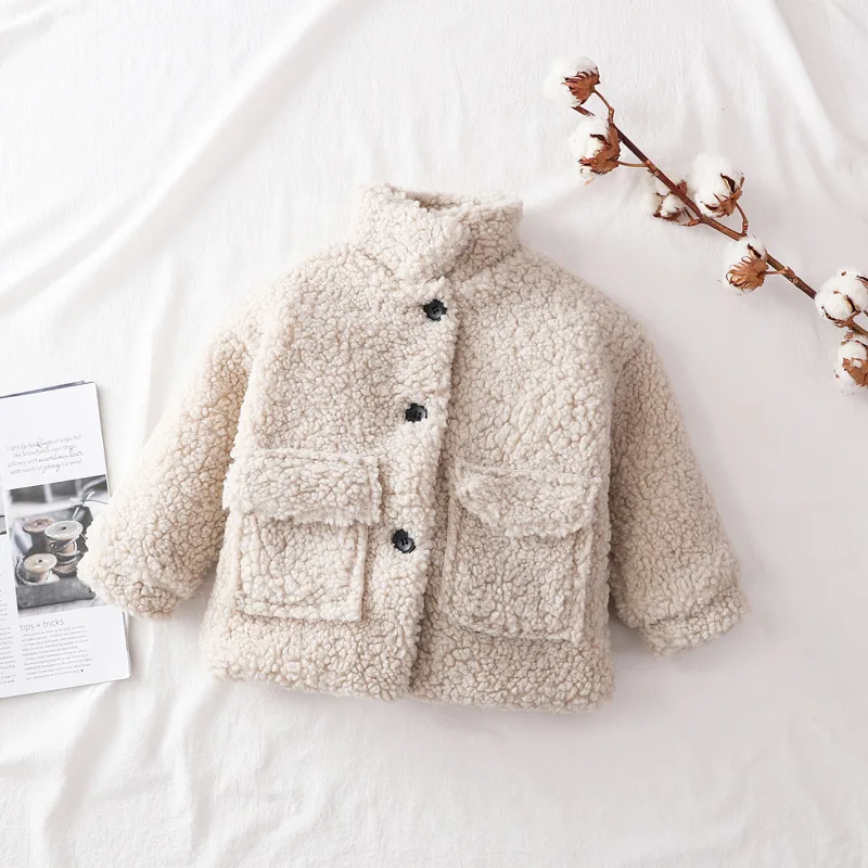 Fashion Baby Girls Boy Winter Warm Jacket Villus Thick Lamb Wool Infant Toddler Kids Sheep Like Coat Baby Outerwear Cotton 1-7Y