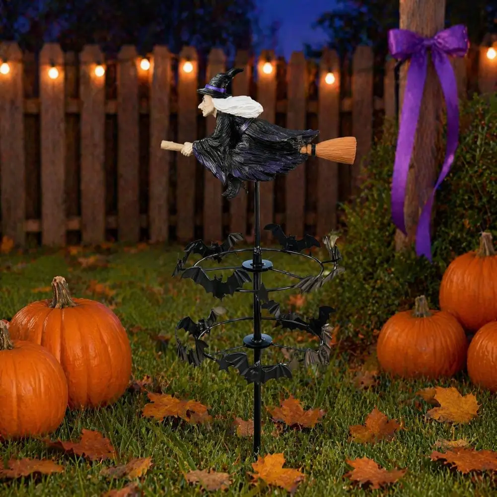 Whimsical Patio Spinning Art Witch Garden Wind Spinner Outdoor Decor Halloween Resin Statue Garden Stake Spooky Lawn for Yard