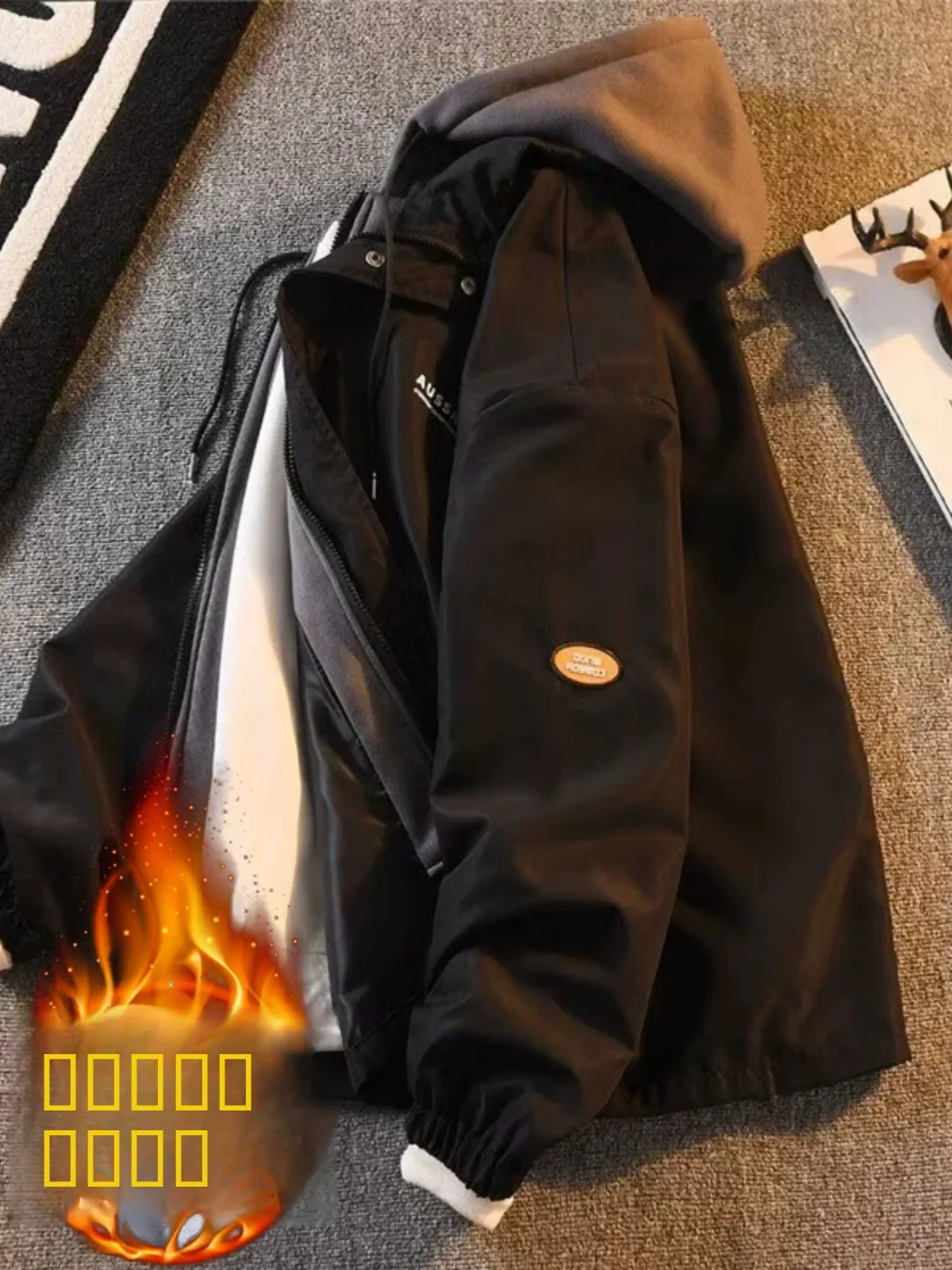 

Осенне-зимняя мужская куртка с флисовой подкладкой в японском стиле, имитация двухслойной, модная, свободная, с капюшоном, ветрозащитная, водонепроницаемая, для работы