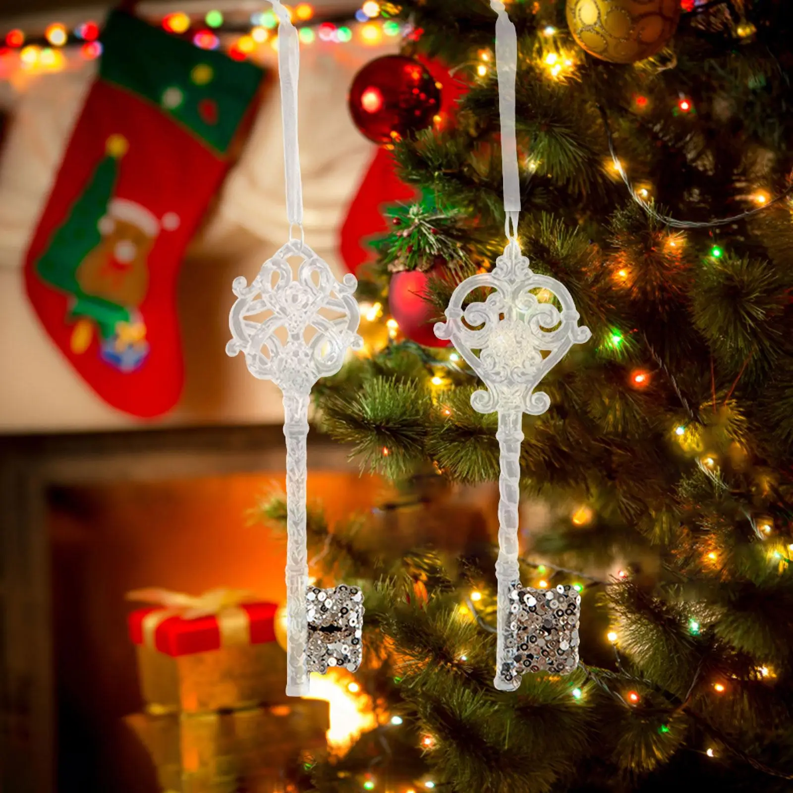 2x llaves, adornos navideños, gotas colgantes, adornos navideños, adornos colgantes para celebración de oficina, porche del Festival de Año Nuevo