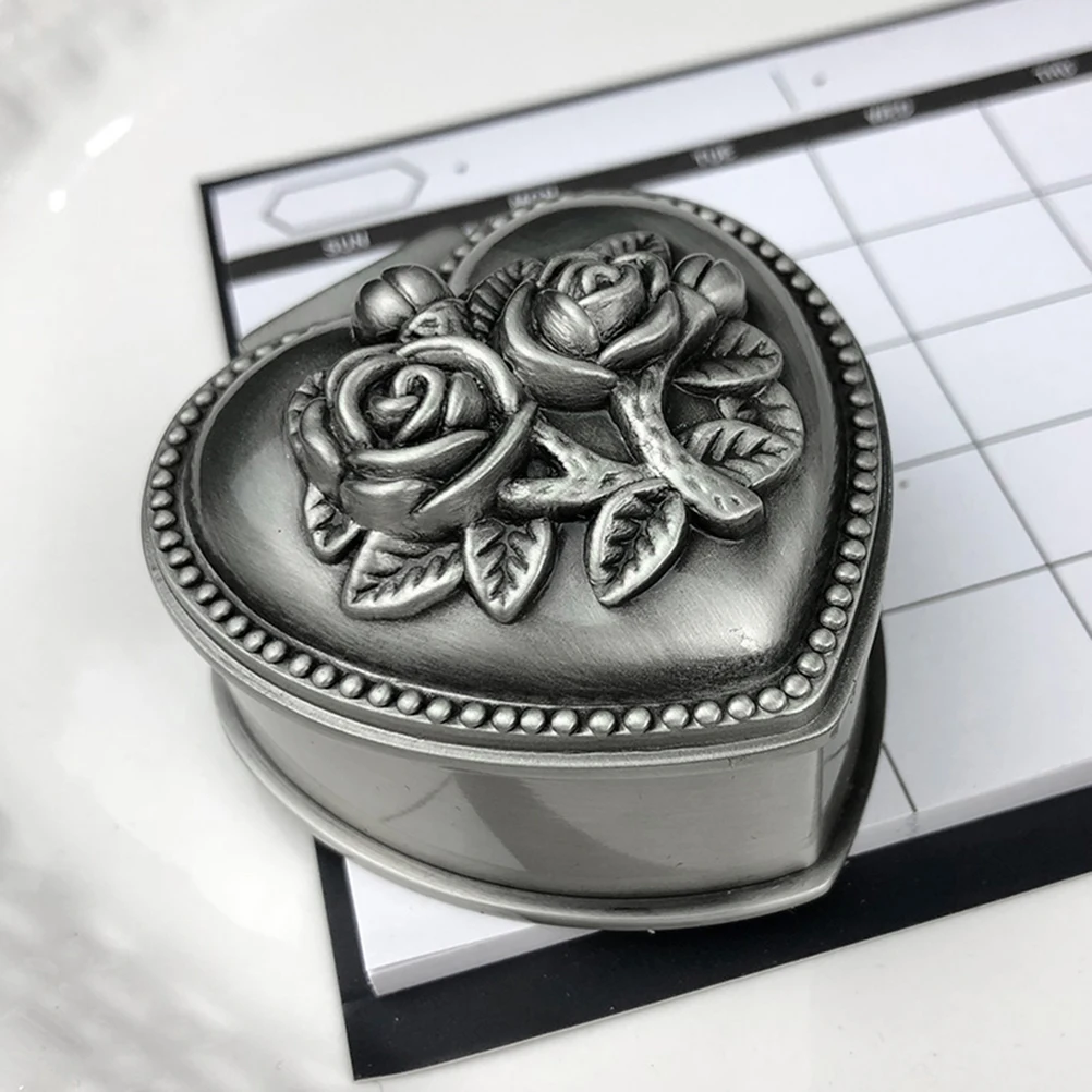 

Vintage Jewelry Box Flower Pattern Alloy Trinket Container Storage Organizer Decorative Hinged Cover Wedding Party Home Gift
