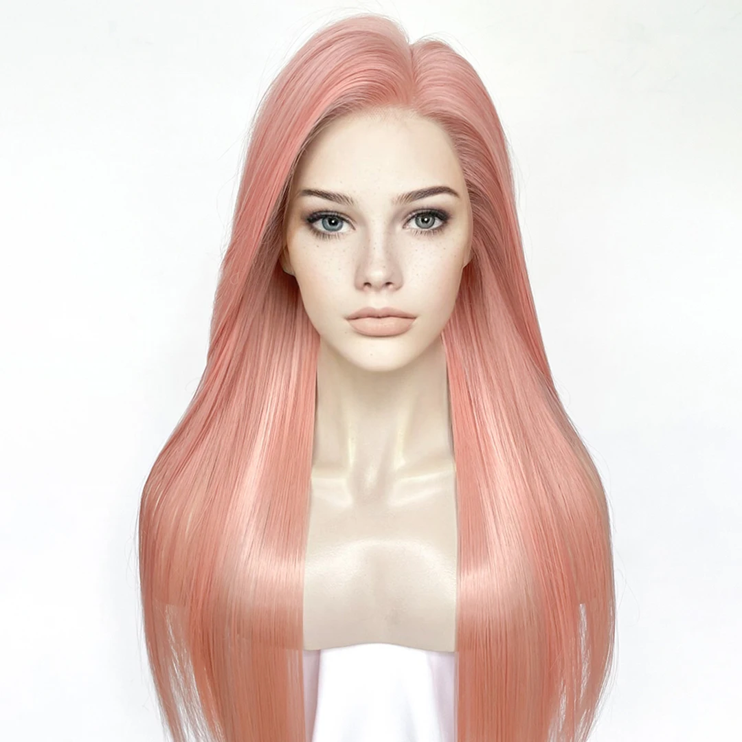 Pink Blonde Silky Straight Long 26Inches Soft Synthetic 13x4 Lace Front Wigs for Women Glueless Top Quality Synthetic Hair Wigs