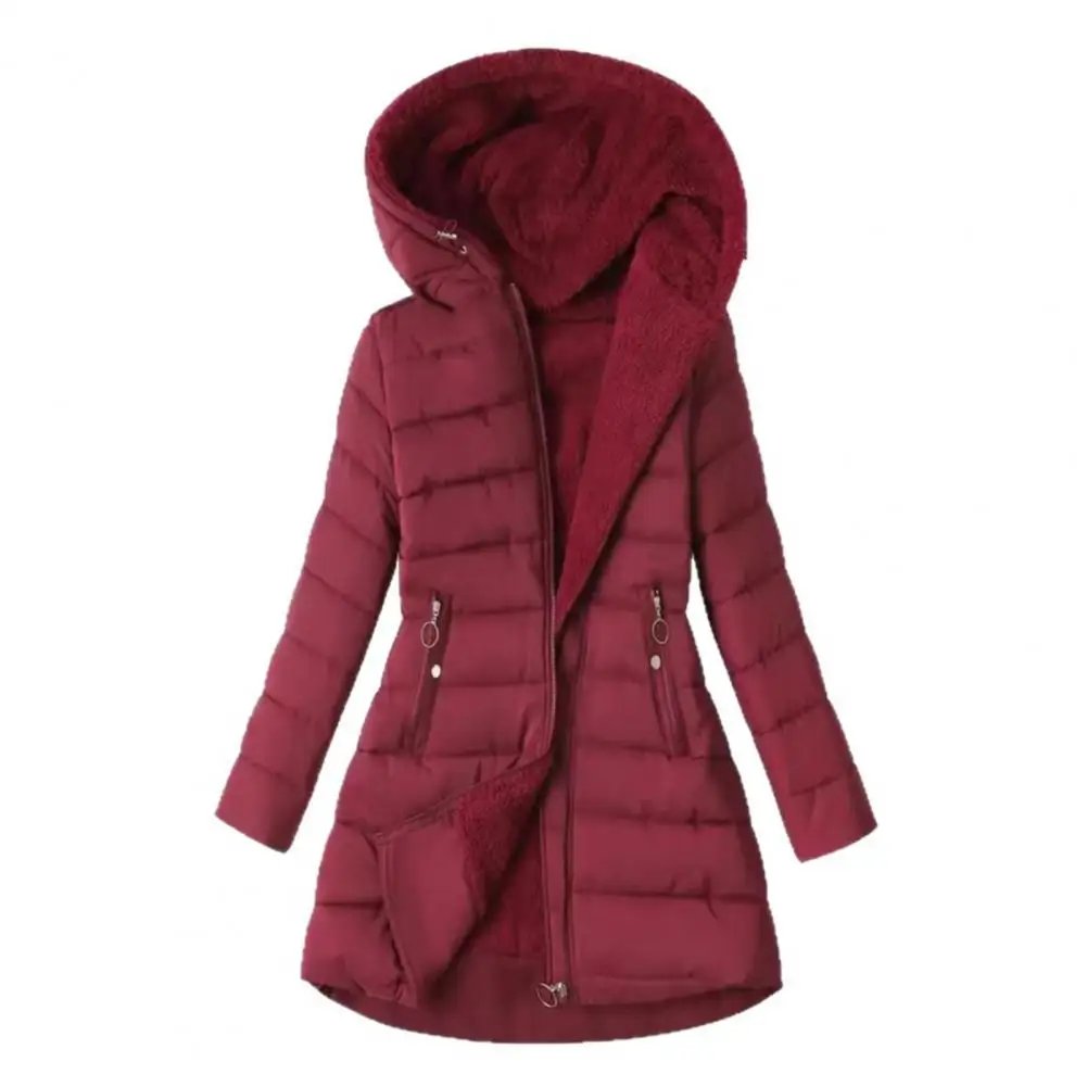 Abrigo acolchado a prueba de viento de invierno para mujer, chaqueta gruesa con forro polar, Parka con capucha y cremallera, prendas de vestir exteriores con bolsillos, abrigo para mujer