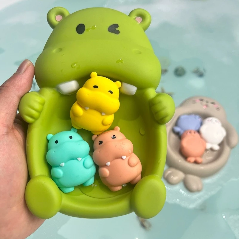 4-Piece Set of Children's Bath Floating Animal Toys Seal and Hippo Seal Floating Bath Toys Baby Bathtub Toys - Perfect Gift