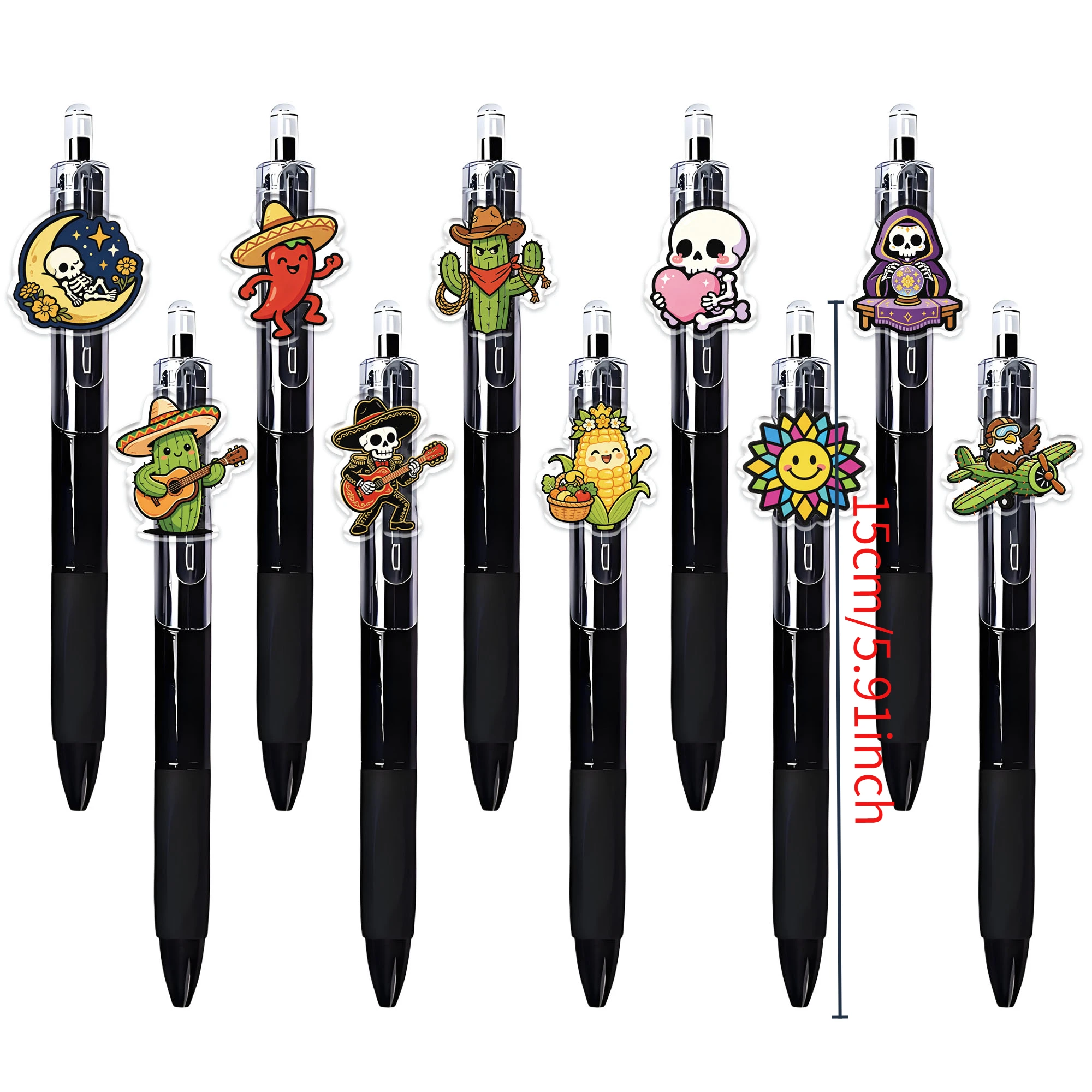 10pcs rotatable Mexican style ballpoint pen with random pattern