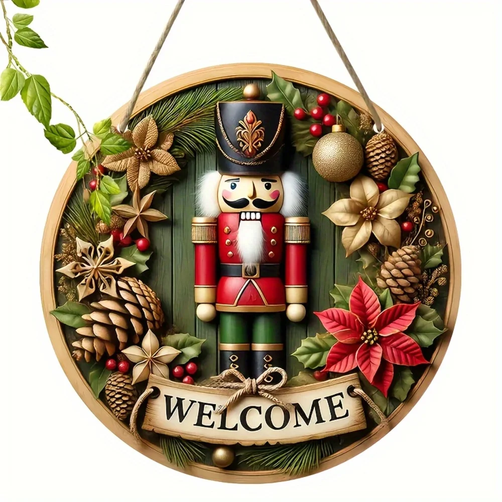 Vintage Christmas Nutcracker Decorative Wall Hanging Sign - Manufactured Wood Welcome Plaque with Nutcrackers Theme, Multipurpos