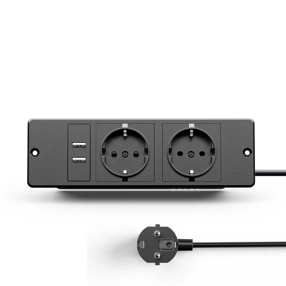 Embedded Power Strip 2 AC Outlet 2 USB Ports1.5M/59.0IN/4.92FT Extension Cord Suitable for Office Desk Conference Table