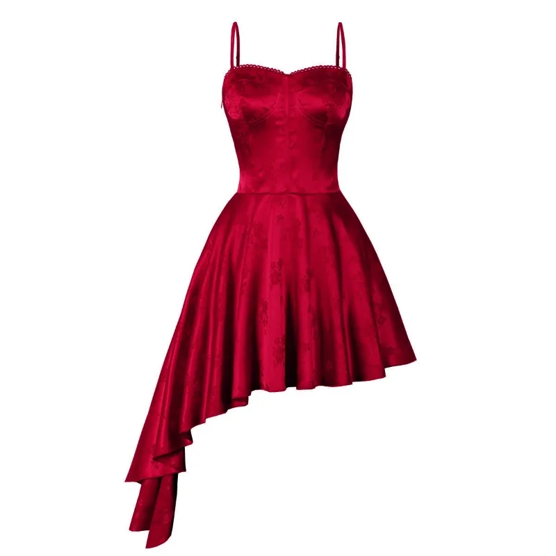 

2025 Новое красное вечернее платье на тонких бретельках с цветочным принтом и высоким низким вырезом в форме сердца, корсет на шнуровке, женские летние платья для выпускного вечера в стиле ретро