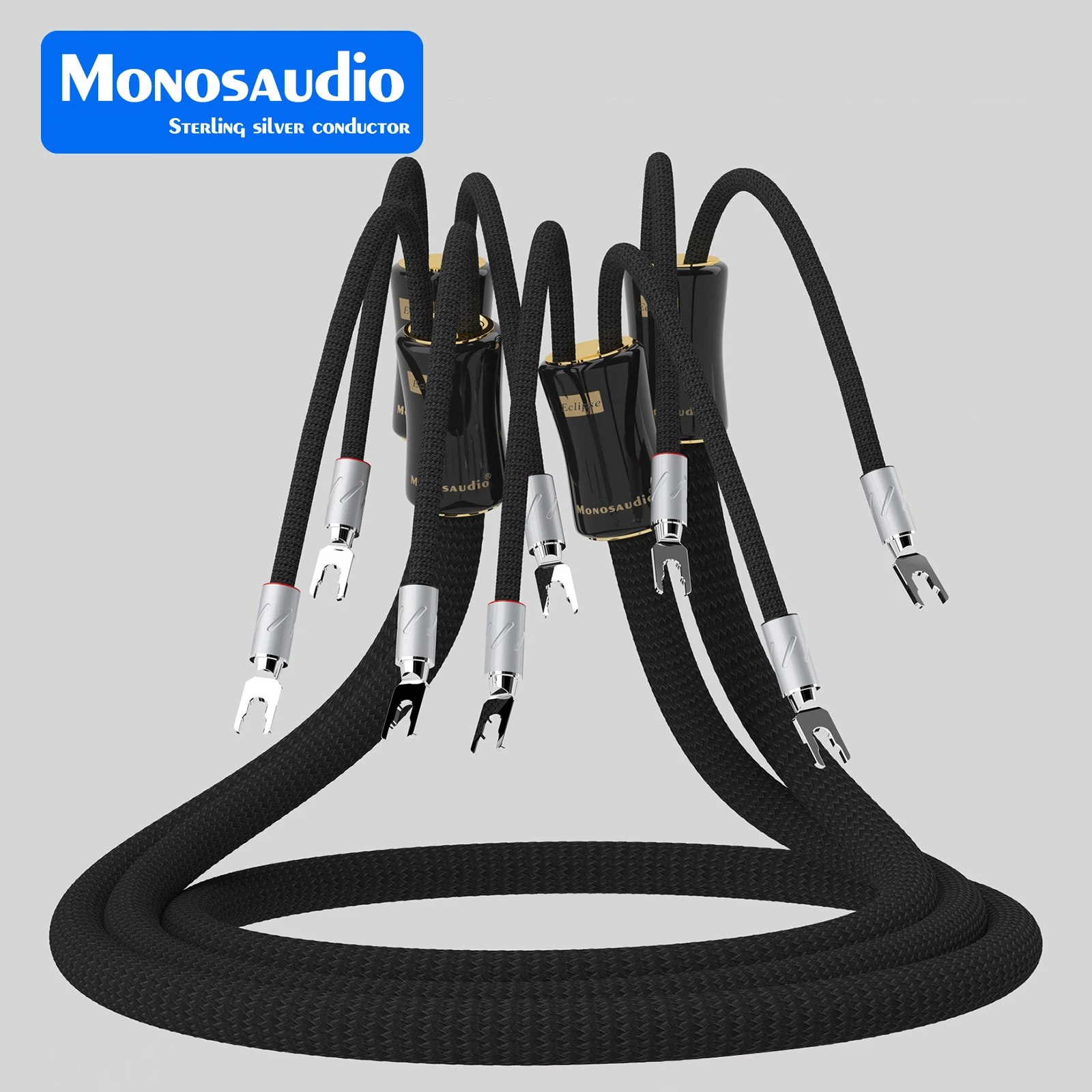 Monosaudio 6N pure silver Speaker Cable Pure copper Rhodium Plated Y spade Loudspaker Cable for Home Cinema High-end Amplifier