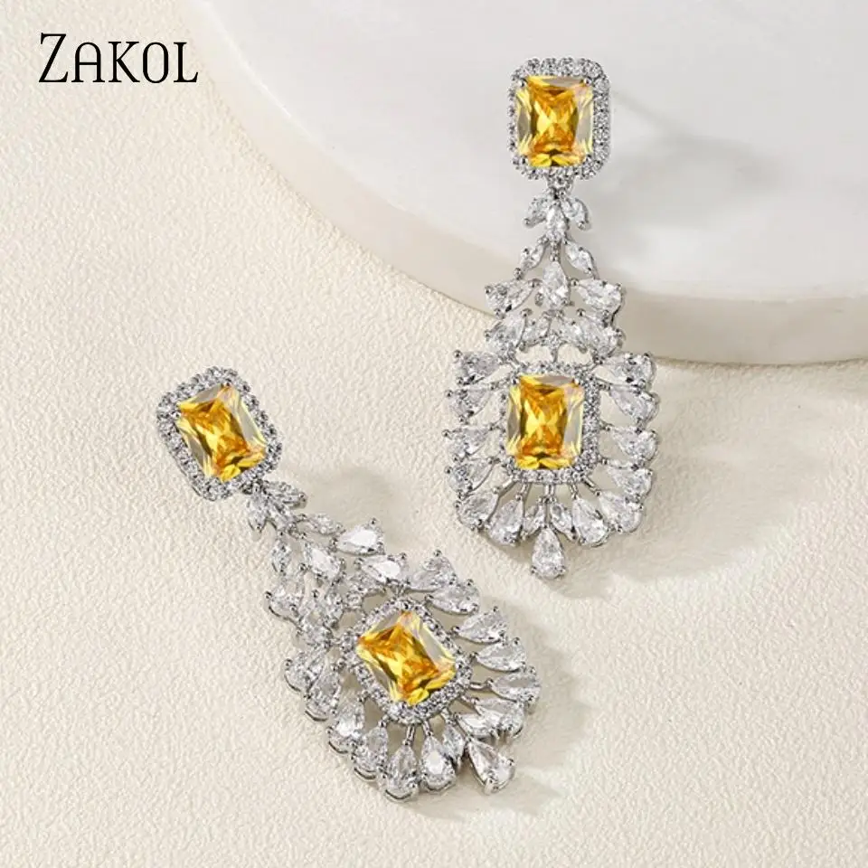 ZAKOL Exquisite Fashionable Zircon Dangle Earrings For Women Shining Charming Bridal Wedding Party Jewelry Accessories