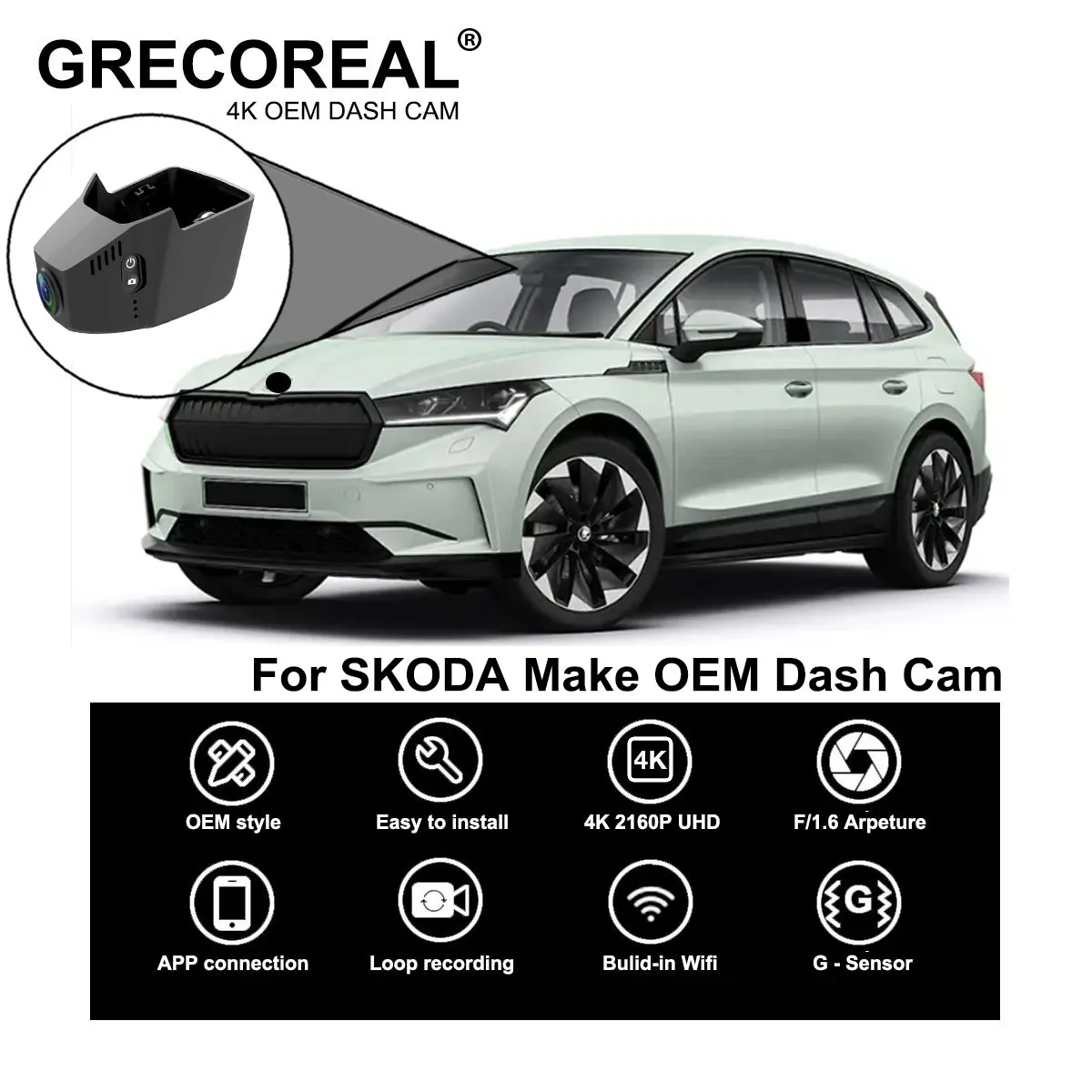 For Skoda Enyaq Kodiaq Octavia Superb Dashcam Car Dash Camera 4K Wifi Front and Rear OEM Plug Play Auto Automatic Car DVR