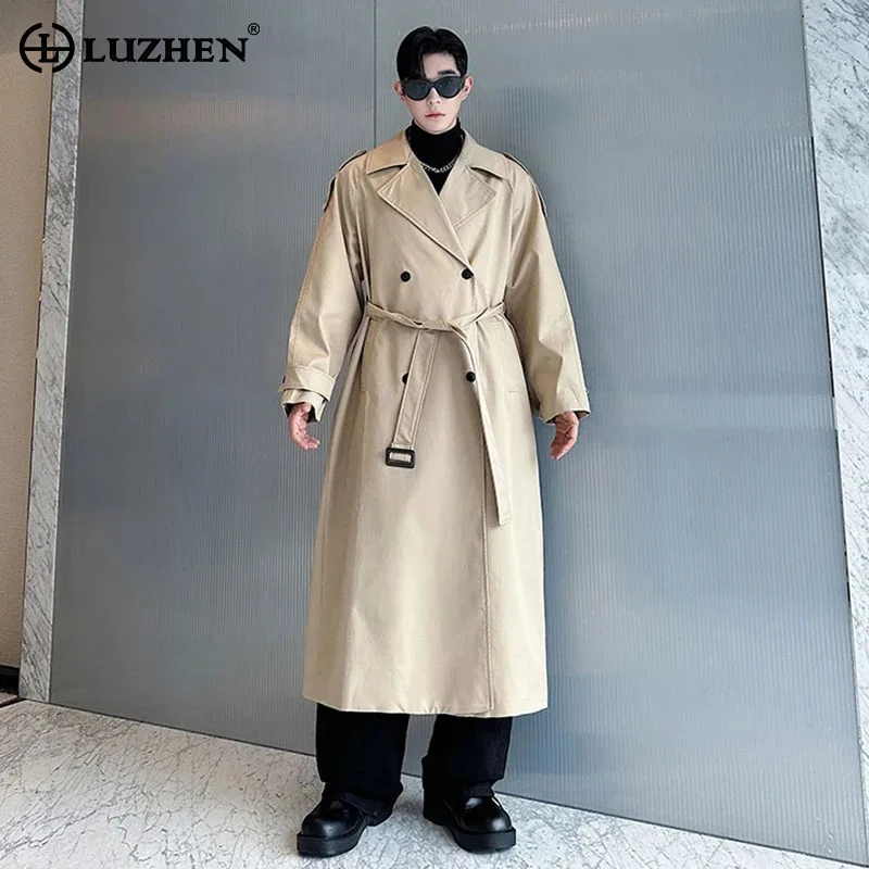 

LUZHEN 2025 новый темпераментный элегантный лоскутный дизайн с поясом и завязками на талии ветровка пальто мужской однотонный плащ JY4837