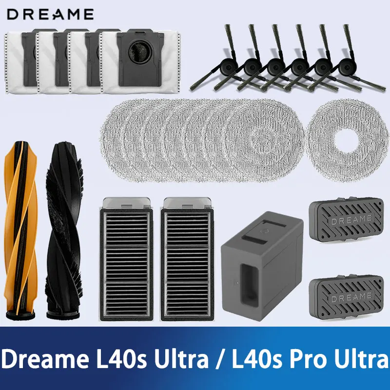 Dreame – accessoires de remplacement pour aspirateur L40s Ultra / L40s Pro Ultra, brosse latérale principale, filtre HEPA, tissus de vadrouille, sac à poussière de rechange