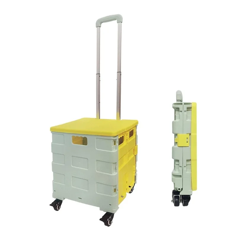 Portable Foldable Shopping Cart Food Vegetables Basket Travel Luggage Books Sundries Folding Storage Trolley Cart with Wheels