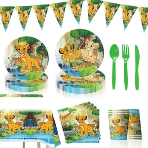Disney-Lion King Simba Themenparty Kinder, Glas, Teller, Flagge, Tischdecke, Jungenlandschaft, Geburtstagsdekoration 10 Hauptverkaufskönig King Leao - №3