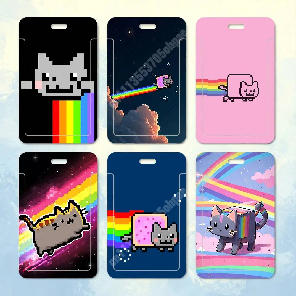 N-Nyan Rainbow Flying Cat Memes Plastic Card Holder Student ID Card Clear Transparent Business Office Supplies