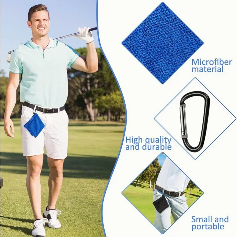 Microfiber Golf Ball & Club Cleaning Towel Square Design With Carabiner Hook Water Absorption Golf Cart Accessory - view 2