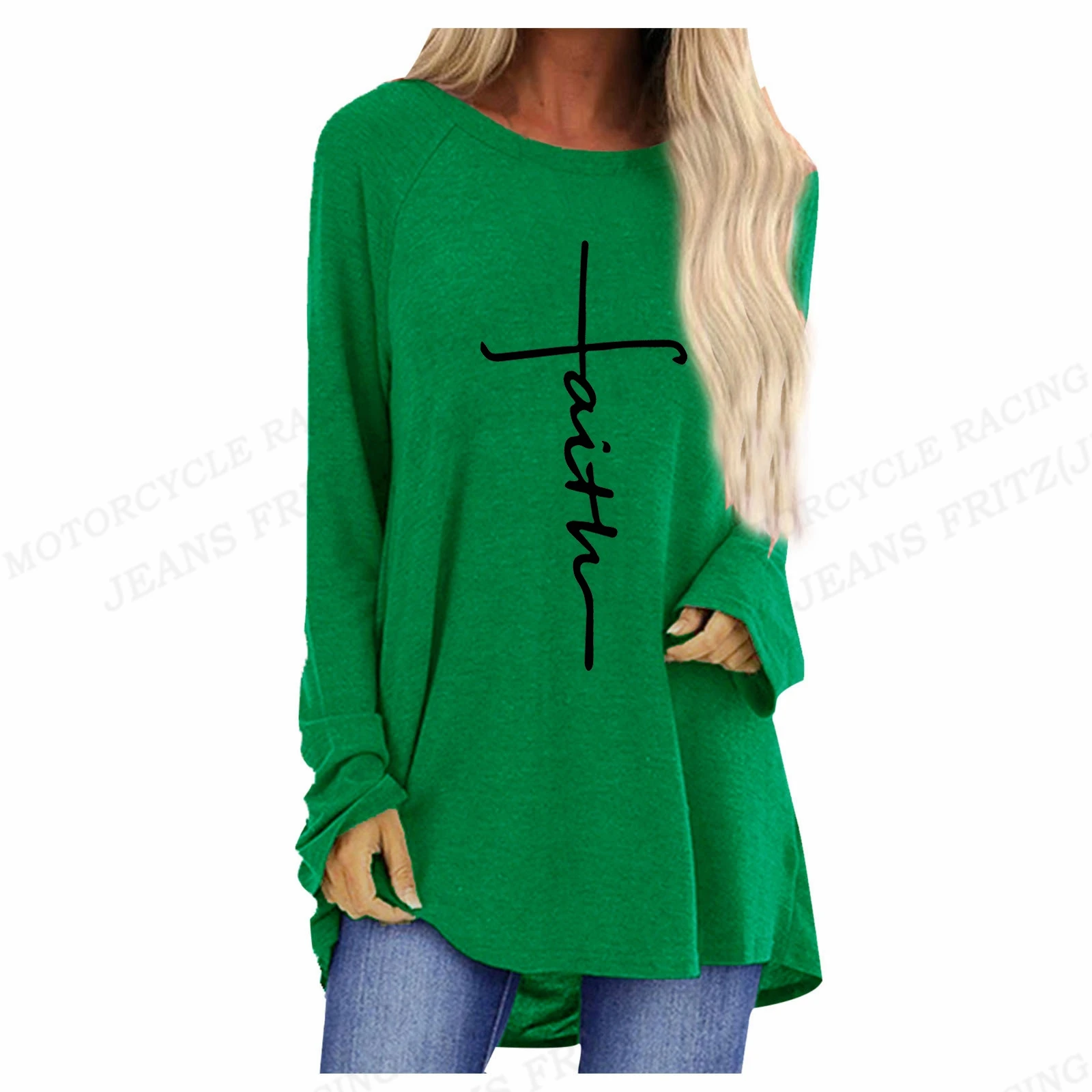 Christian T shirt Cross 3d Print T-shirt Women Fashion T-shirt Loose Long Sleeve Tshirt Ladies Tshirt Oversized Loose