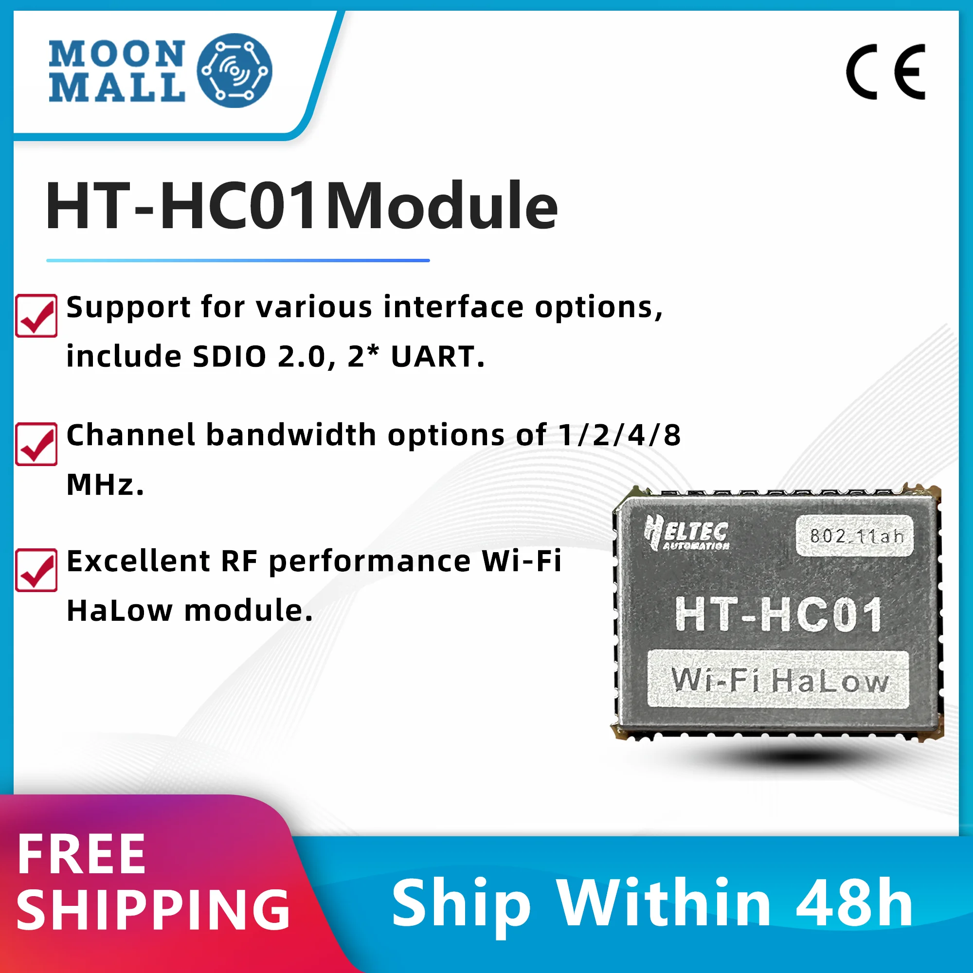 Heltec Wi-Fi HaLow Module HT HC01 Dual Band 24GHz Sub 1GHz Wi-Fi MESH Long Range High-Speed Data Transfer Wireless Access IoT