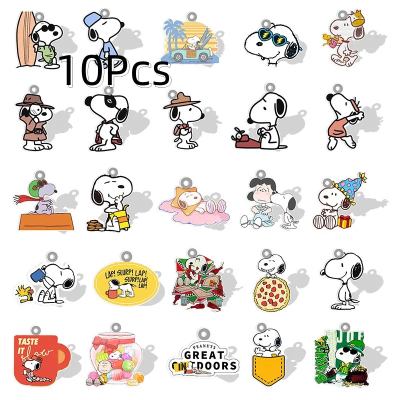 10Pcs Kawaii Snoopy Cartoon Diy Shrink Film Anime Creative Key Chain Pendant Cute School Bag Backpack Ornaments Diy Kids Gifts