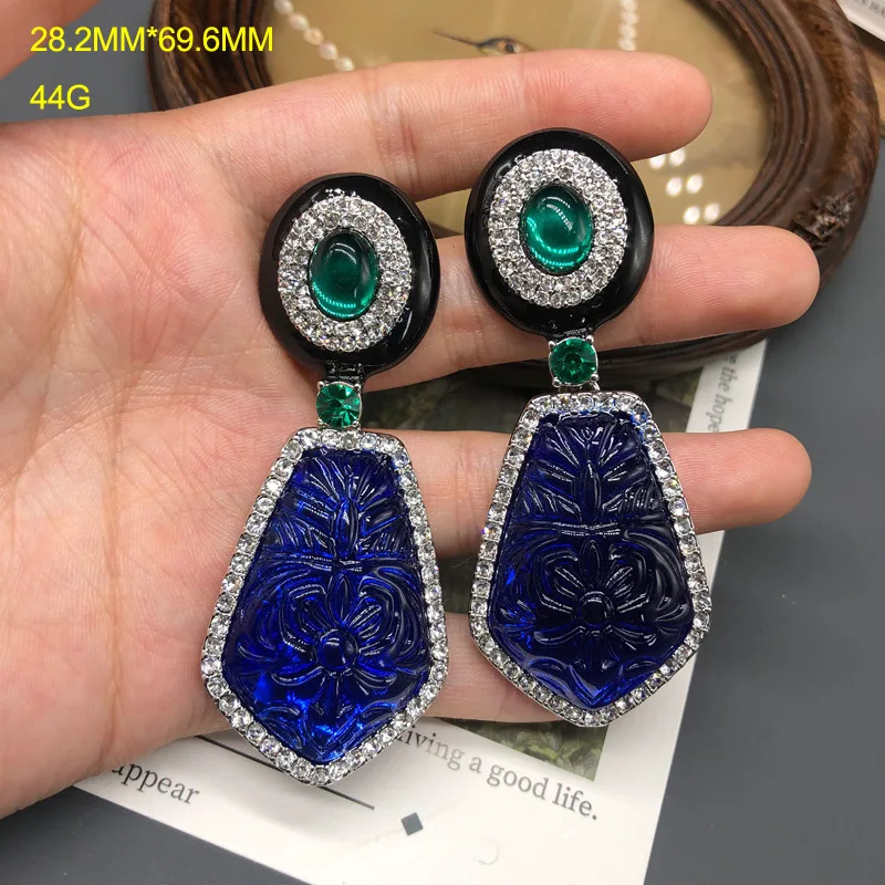 2025New Women Enamel Glazed Rhinestone Blue Jelly Resin Drop Earrings