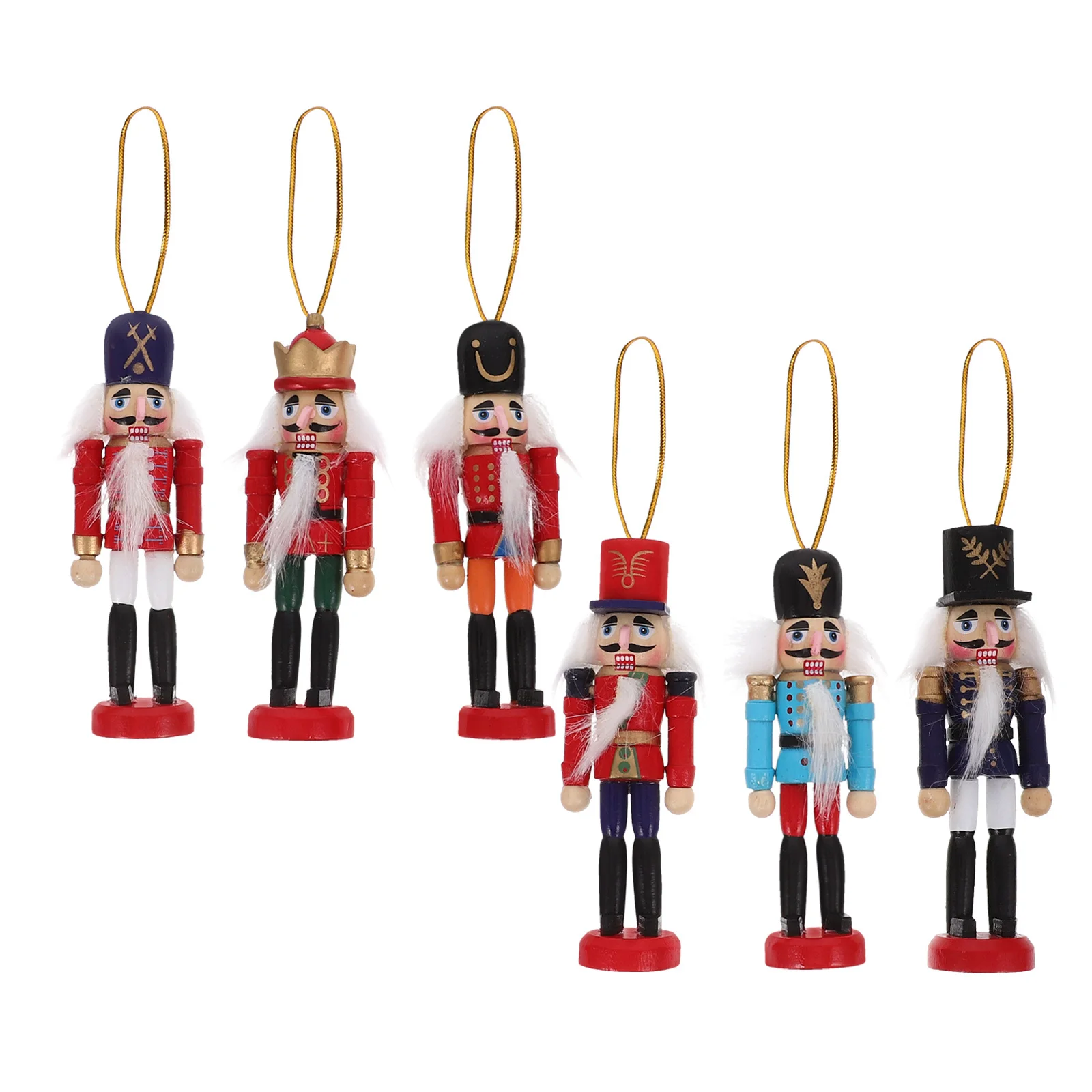 

6 Pcs Wooden Soldier Clip Holiday Decor Nutcracker Hanging Decorations Ornaments Cartoon