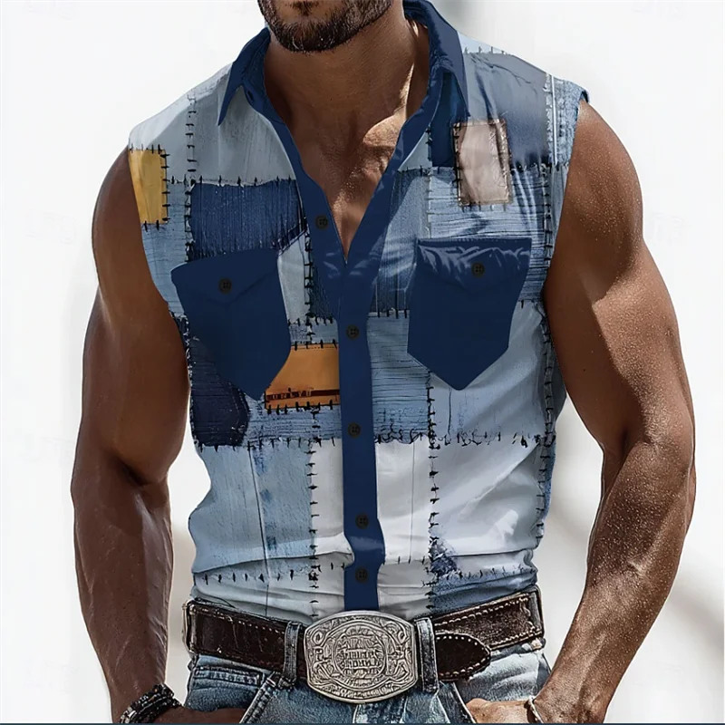 

Гавайская мужская быстросохнущая рубашка без рукавов, рубашка с клапаном на пуговицах, пляжная праздничная повседневная летняя одежда