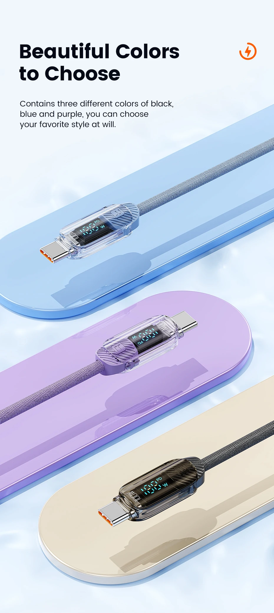 Toocki USB-C-auf-USB-C-Kabel, 100 W, PD-Schnellladekabel, USB-Typ-C-Datenkabel mit digitaler Anzeige für Macbook, iPhone, Samsung. – Detail 12