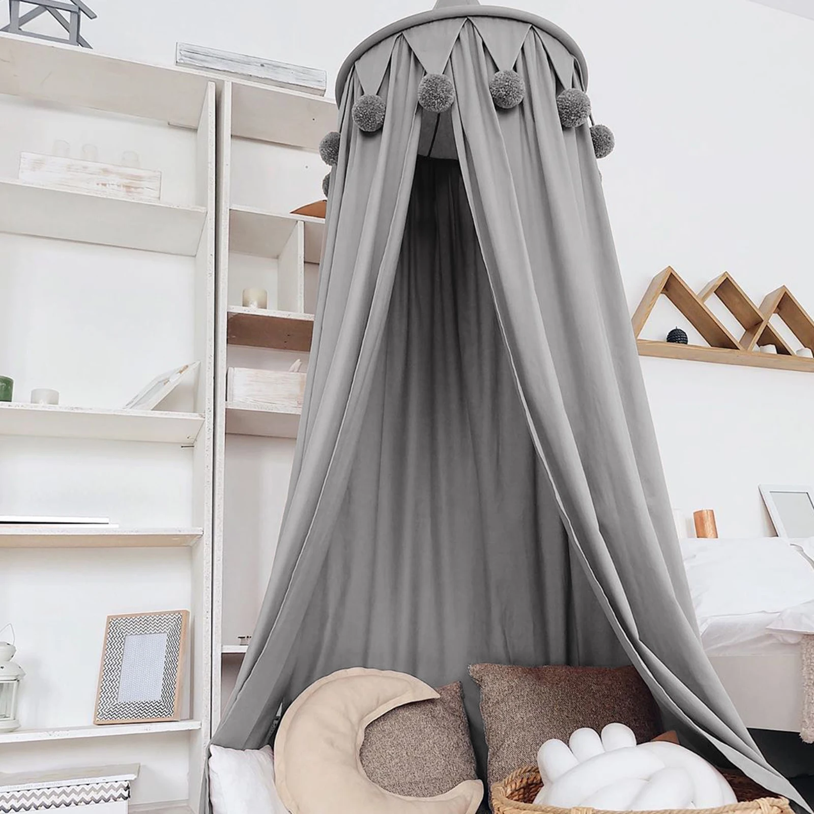 높이 240cm 실내 어린이 침대 캐노피 라운드 돔 보육 룸 장식, 코튼 네트 침대 캐노피 어린이 아기를위한 텐트 놀이