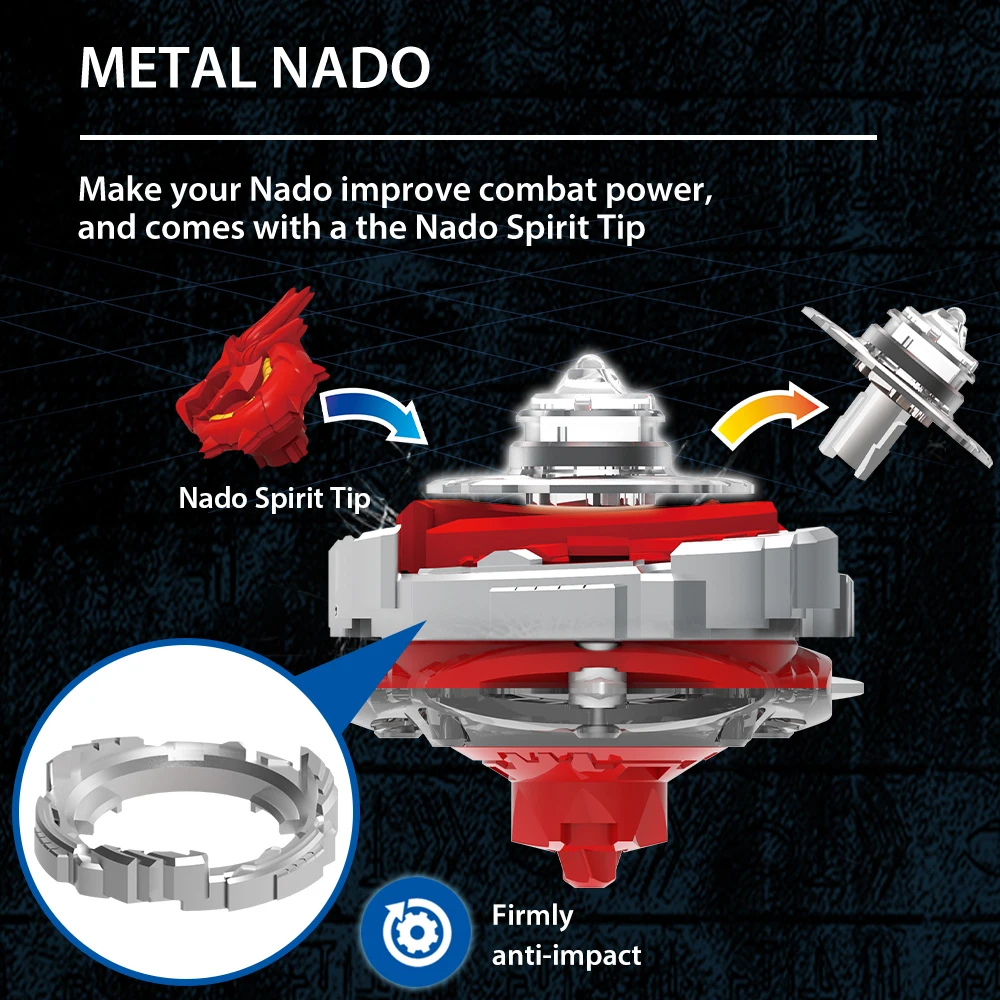 Infinity Nado 5 Original Series Fiery Dragon Non Stop Battle Set Metal Spinning Top Gyro WIth Magnetic Launcher Anime Kids Toys