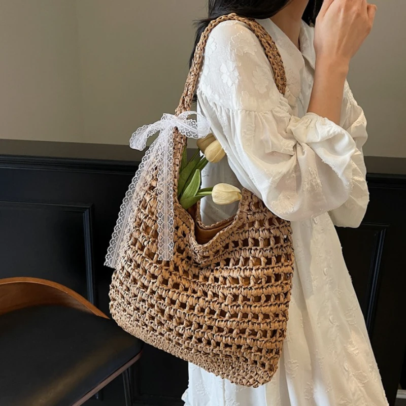 Luxury Beach Bags Ysl - Bolso de Paja Tejido a Crochet