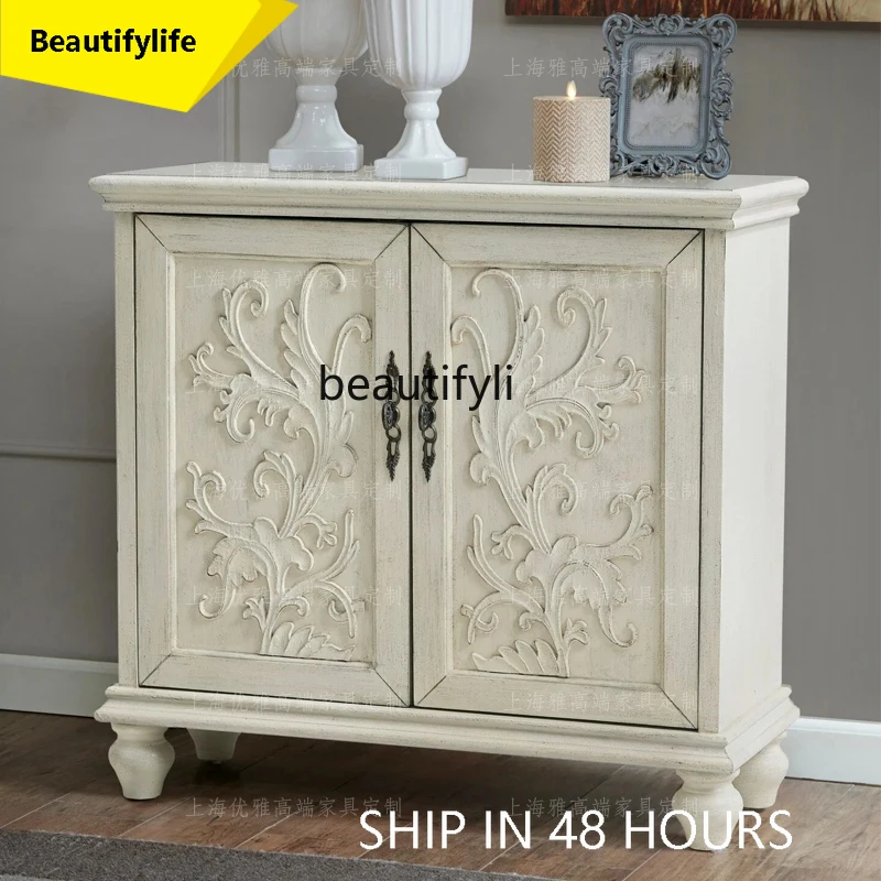 

A16 Американский деревенский стиль, резной шкаф для прихожей из цельного дерева, винтажный шкаф для хранения в прихожей для гостиной
