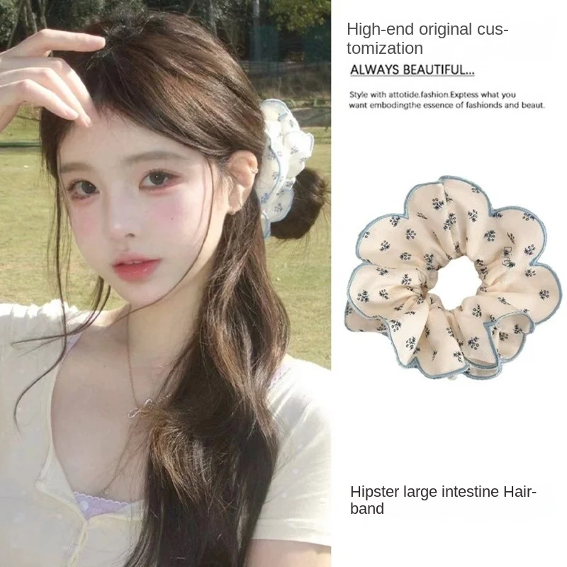 Artistic Retro Gentle Temperament Small Floral Hair Ring Large Intestine Ring Girl Fabric Bun Lazy Tie-up Hair Head Rope