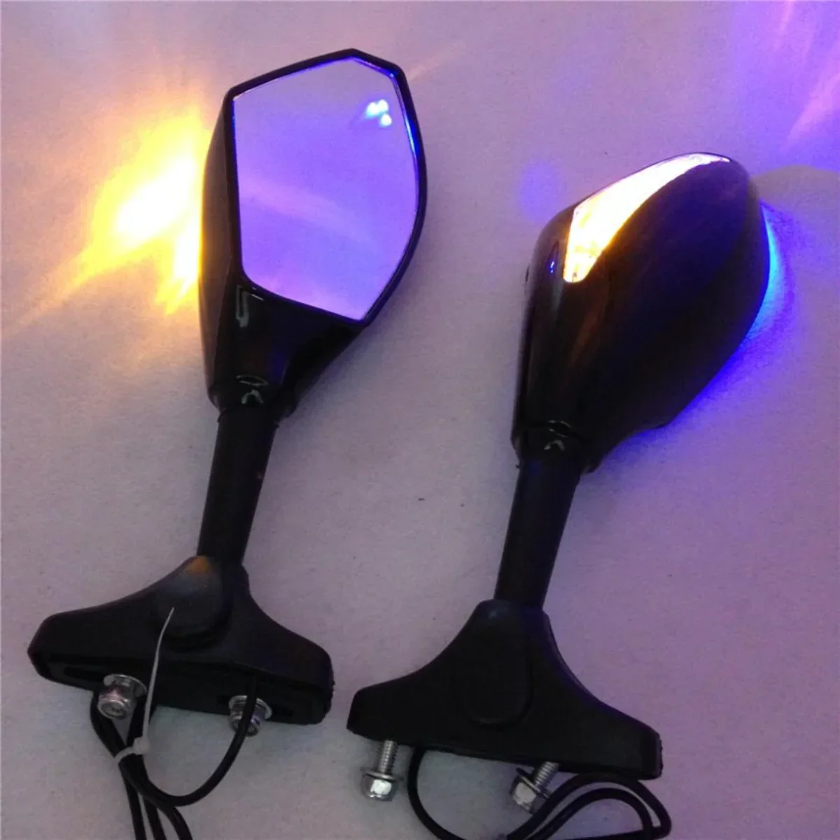 Motorcycle Mirror For Yamaha Yzf Honda Cbr Suzuki GSXR 600 750 1000 Hayabusa GSF SV650S Katana TL1000R Blue LED