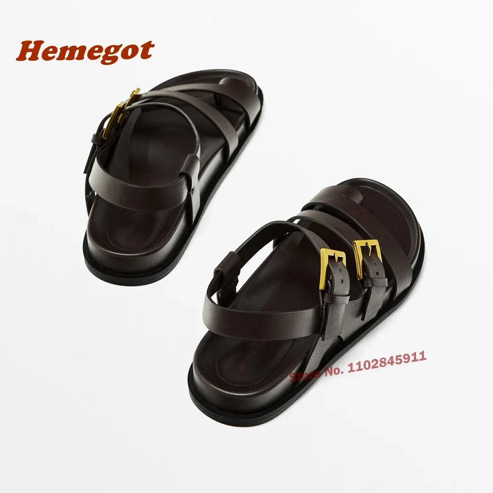 Buckle Slingback Brown Sandals Pinch Toe Flat with Casual Leather Women\'s Sandals Summer Gladiator Vacation Shoes Newest 2024