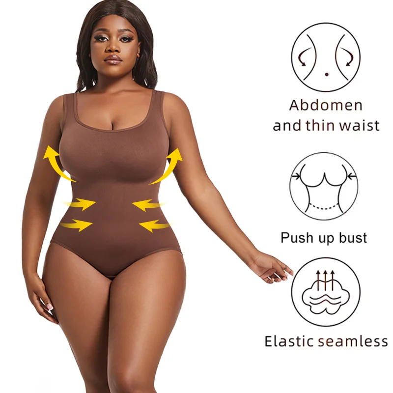 Women Plus Size Compression Camisole Tummy Control Body Shaper Wide Strap Shaping Tank Top Slimming Bodysuit Butt Lift Brief