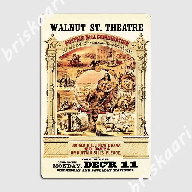 Buffalo Bill Walnut St Theatre Vintage Drama Theater Play Performances Poster Metal Plaque Pub Garage Create Tin Sign Poster