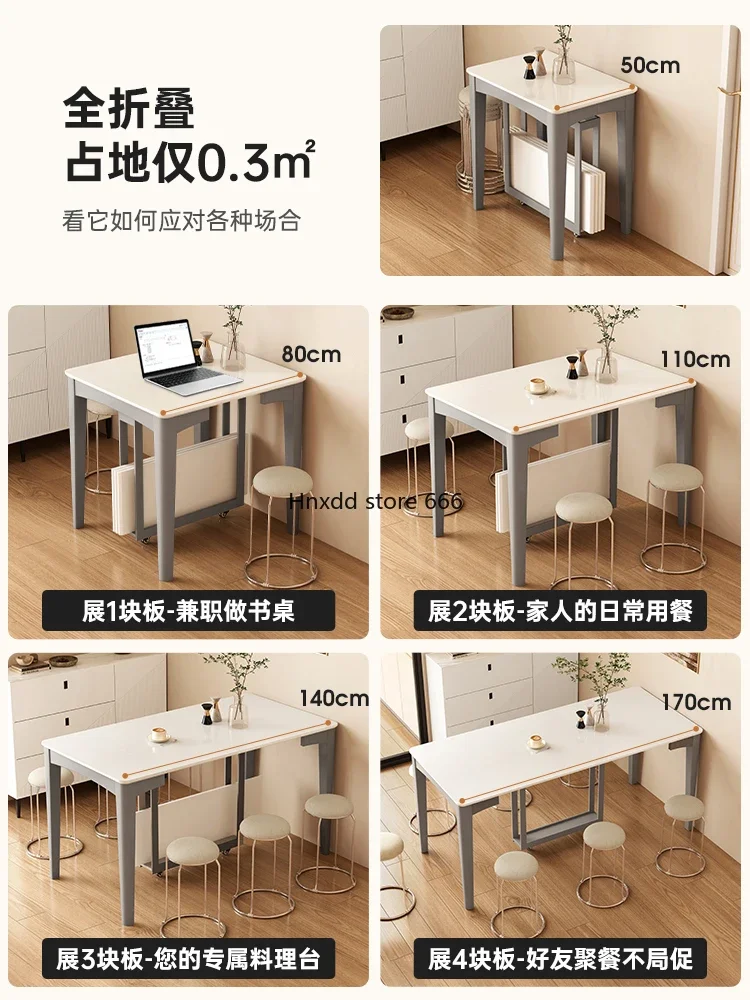 Retractable household small apartment dining table modern simple light luxury rock slab image 2