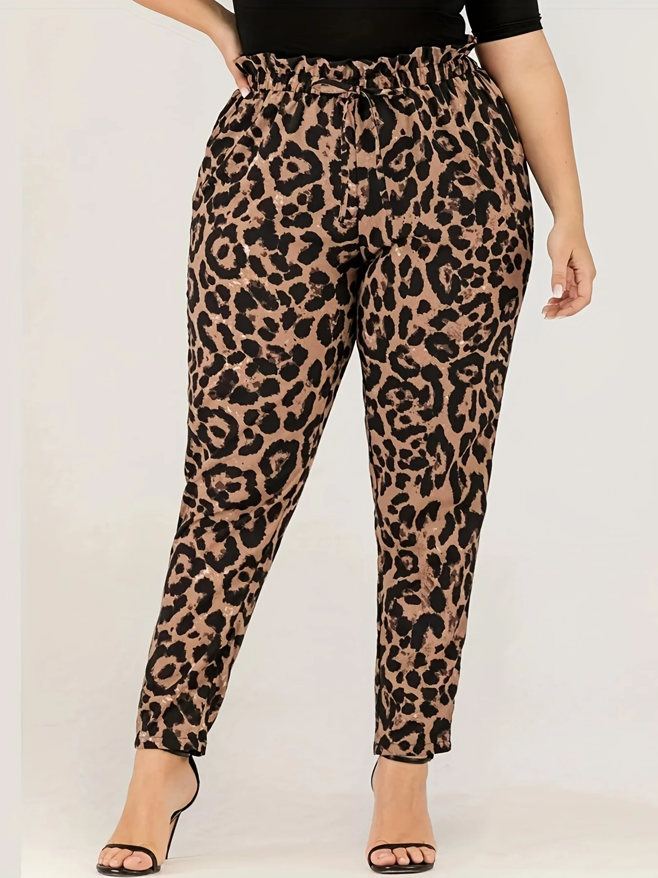 Plus Size Casual Fungus Edge Leopard Print Casual Straight Pants