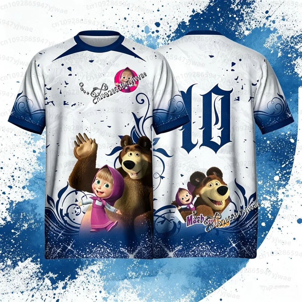 26 Heiß begehrtes Kinder-T-Shirt Russland Cartoon Masha und der Bär bedrucktes Fußballtrikot O-Ausschnitt Cosplay-T-Shirt Sommer Kinder- und Erwachsenen-T-Shirt – Detail 9