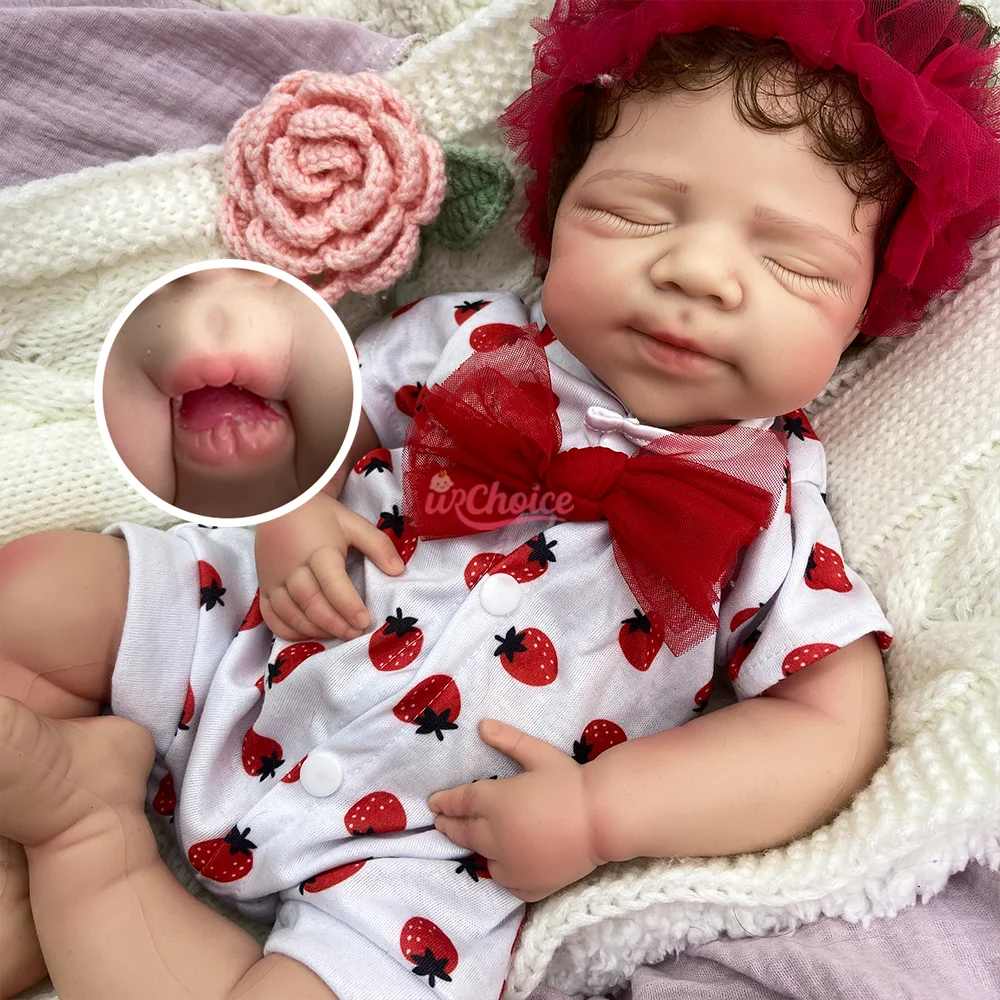 

Силиконовая кукла-реборн 20 дюймов с открытым ртом, ручная роспись, для девочек/мальчиков, с вшитыми волосами, имитация новорожденного, утяжеленная, подарочный набор
