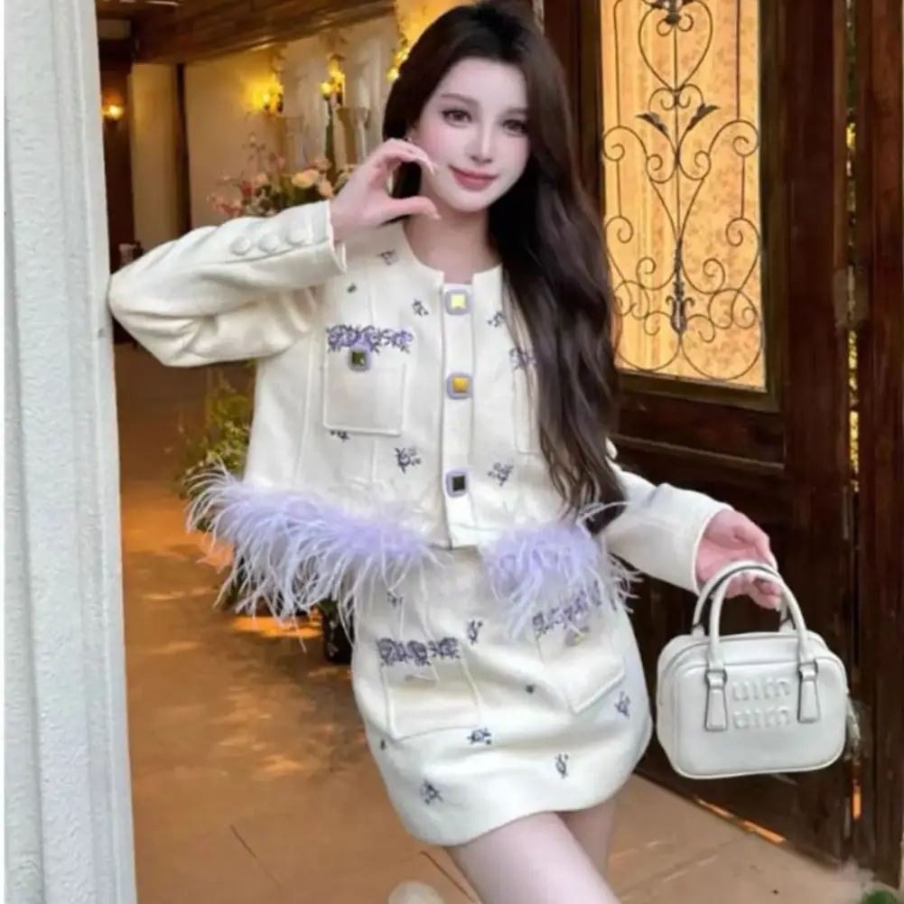 

Korea Two-Piece Set Women Autumn Winter New Style Small Fragrance Short Long-Sleeved Jacket High Waist Slim Hip Skirt Suit