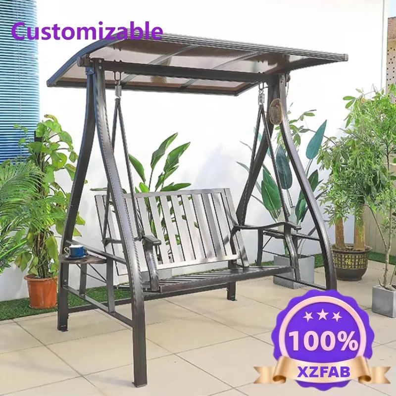 Factory Direct 2026 Modern 2-Seater Outdoor Swing Chair with Canopy for Patio Balcony Park Courtyard Play Area Metal Bracket
