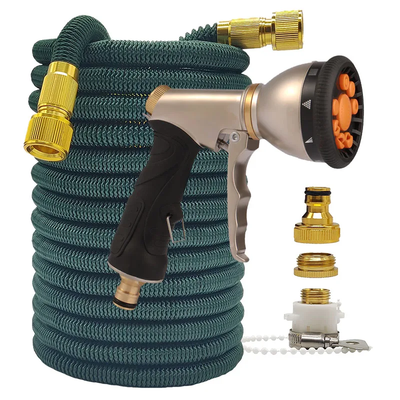 

Home and Garden Watering Hose High Pressure Magic 2.5-30 Meters Flexible Double Metal Connector Dark Green 25-100FT Wash Car Gun