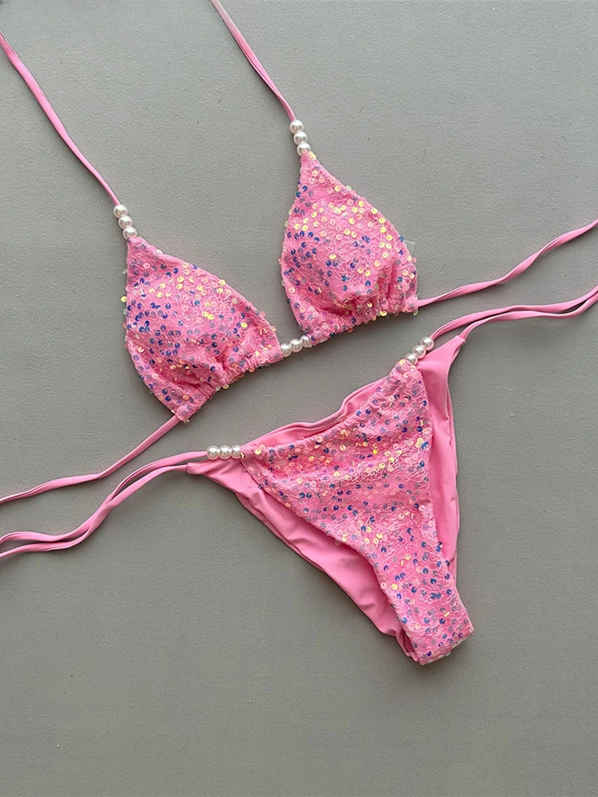 Women Swimwear Sparkling Sequins Halter Bikini Female Swimsuit Two-pieces Bikini set Scrunch Butt Bather Bathing Suit Swim