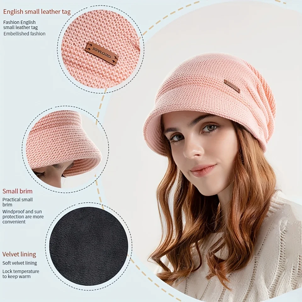 GOBYGO الشتاء مبطن كومة قبعة حماية الأذن قبعة أنيقة على الموضة حماية الباردة الدافئة البلوز قبعة سميكة واسعة حافة تظهر الوجه الصغيرة #6