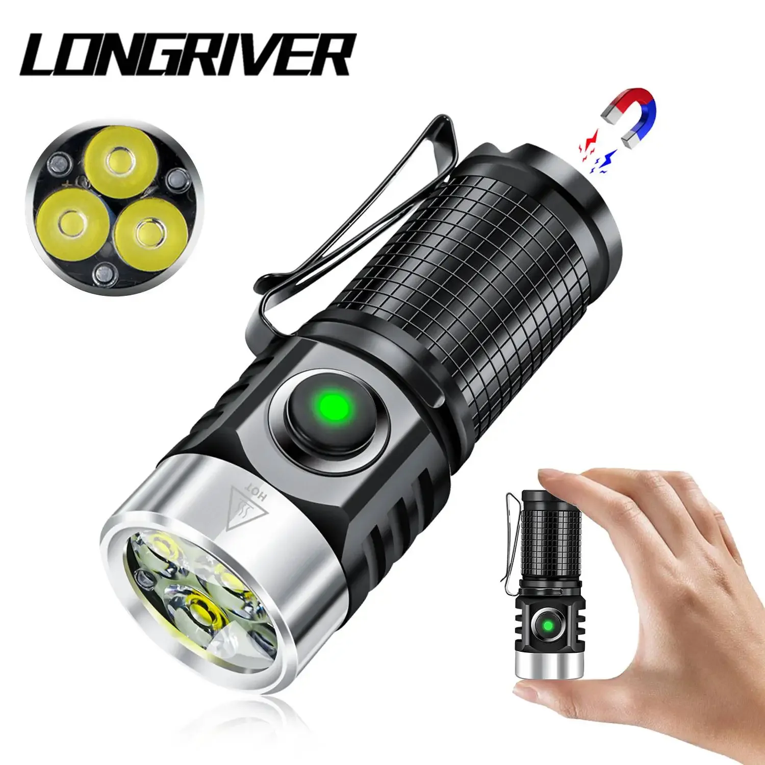 

LONGRIVER S255 Flashlight LED Keychain Flashlight Portable Mini Torch Light Pocket Lantern Flood Work Light with Magnet IP68