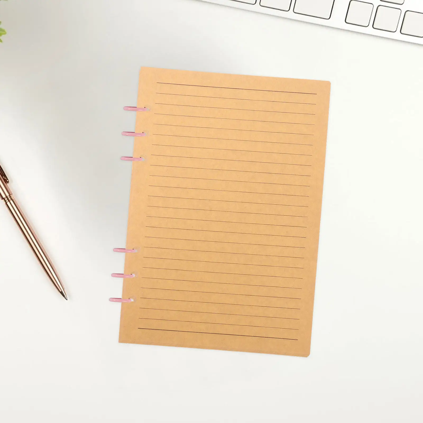 

80 Sheets Kraft Paper A5 Refillable Notebook Inserts Brown Lined Loose Leaf Paper for Journals Planners School Office