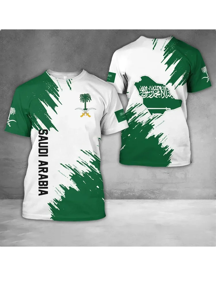 المملكة العربية السعودية العربية السعودية الشرق الأوسط نمط ثلاثية الأبعاد مطبوعة البوليستر تي شيرت الصيف جولة الرقبة الرجال الإناث رداء علوي غير رسمي
